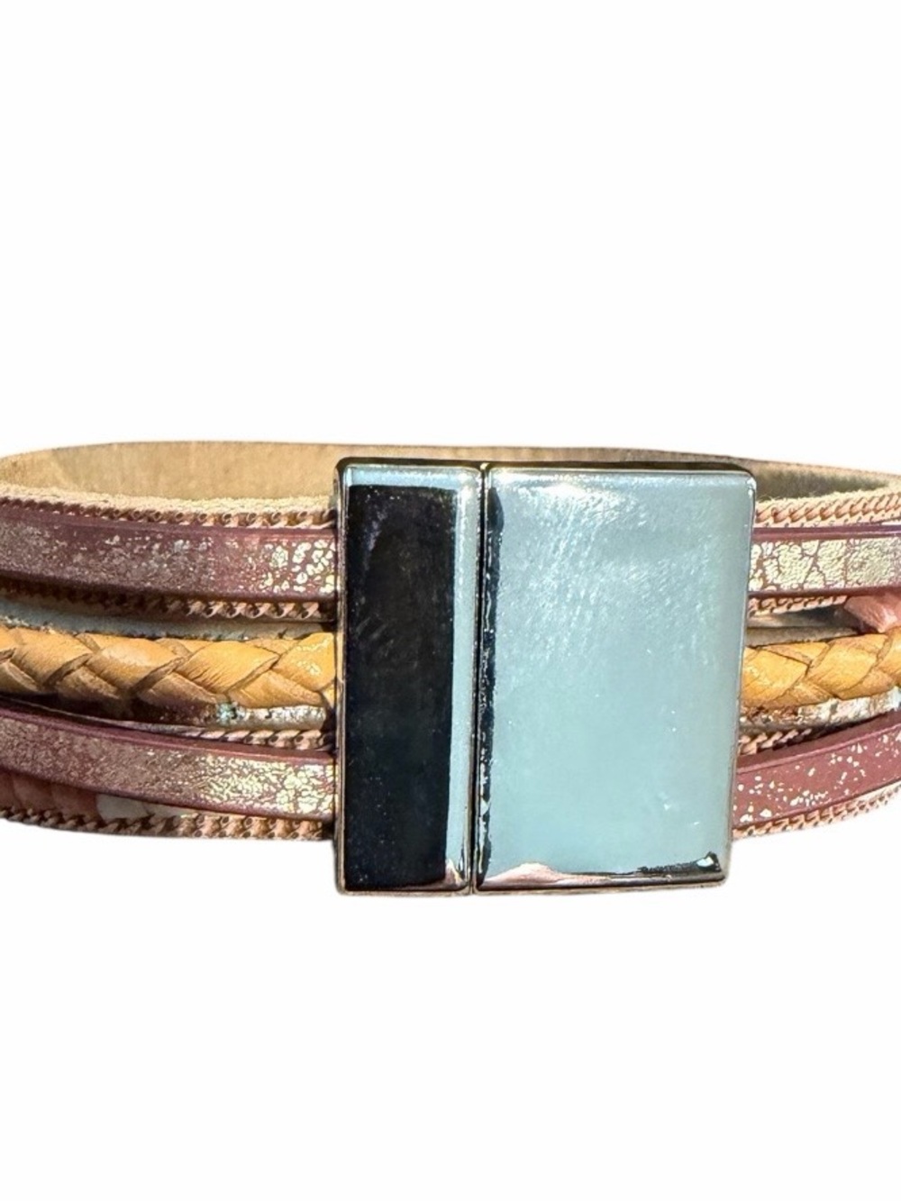 Bohemian Handwoven Multi-Layer PU Leather Bangle with Magnetic Closure - Picture 2 of 3
